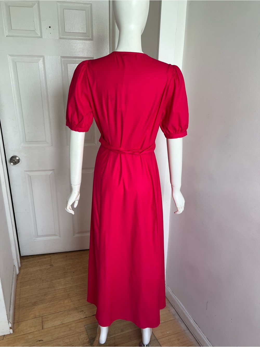 NWT Reformation Kaelie Wrap Midi Dress Puff Sleeves V-neck Pink Organic Cotton M - Picture 8 of 12